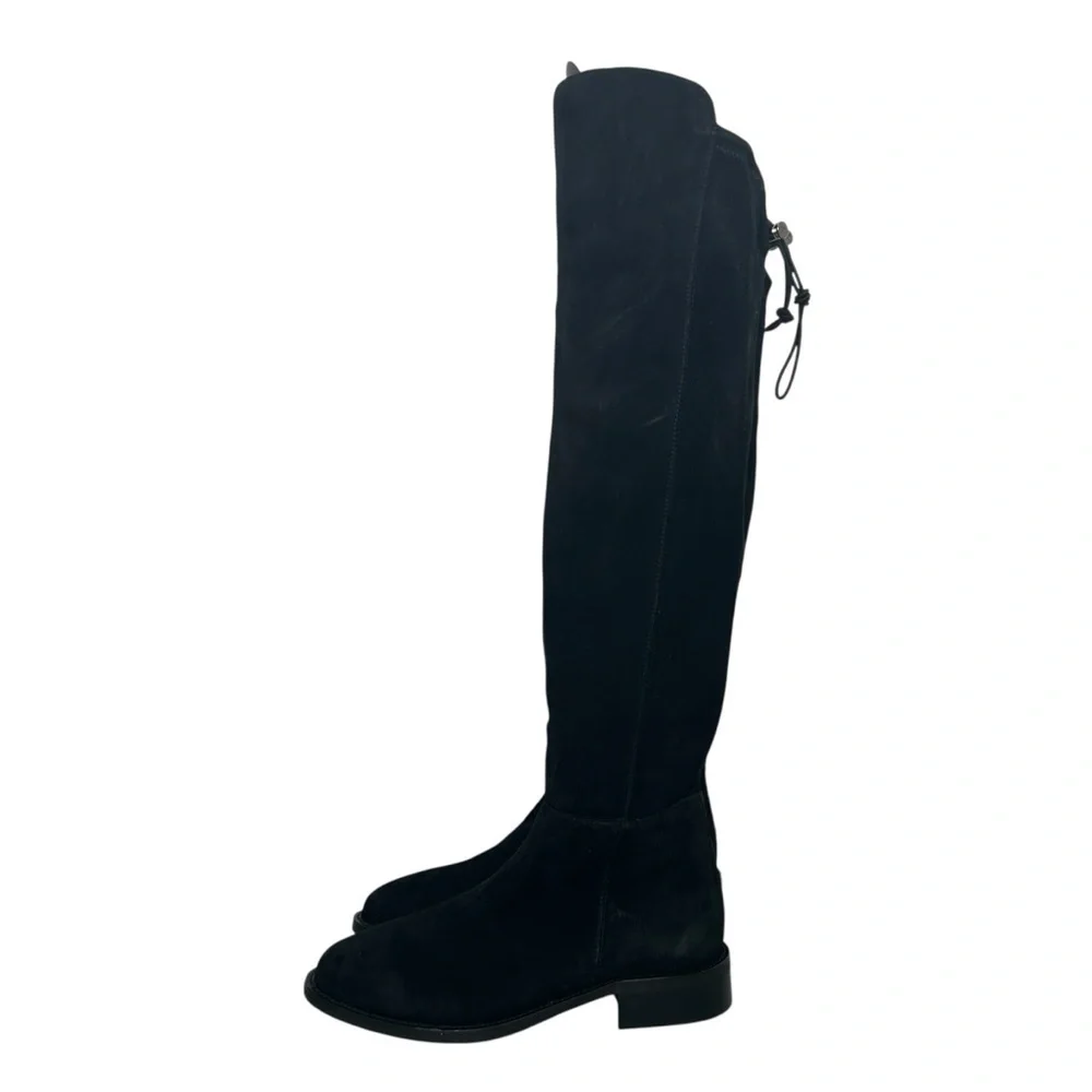 Aquatalia Norina OTK Waterproof Boot Black Stretch Suede Drawcord Women’s 5.5